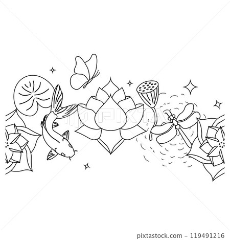 Lotus Flower and Rectangle Ornament, hand drawn illustration vector 119491216