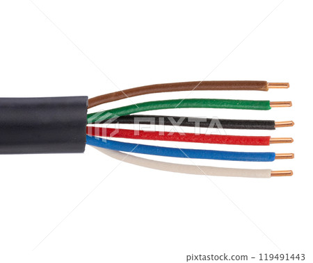 Six conductor electrical cable with exposed wires Six conductor electrical cable with exposed wires 119491443