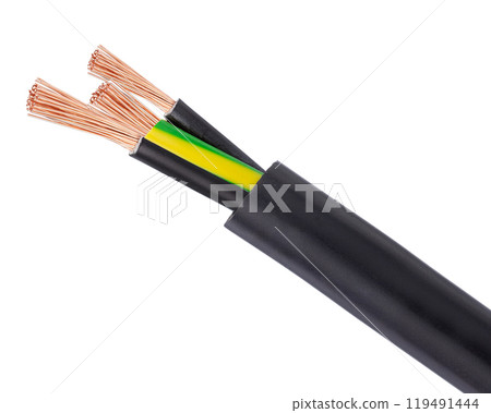 Three conductor electrical cable with exposed wires 119491444