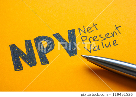 Close-up of the NPV net present value. Represents financial analysis. 119491526