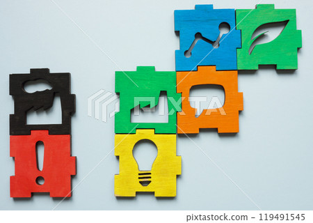 Puzzle about air pollution and zero waste industry. Sustainable practices. 119491545