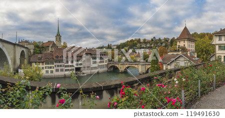 Bern (Berne) Switzerland panorama city skyline at old town and Aare River in autumn season Bern (Berne) Switzerland panorama city skyline at old town and Aare River in autumn season 119491630