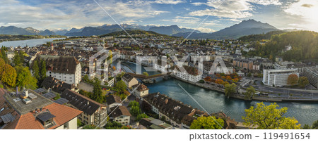 Lucerne (Luzern) Switzerland high angle view panorama city skyline at Reuss river Lucerne (Luzern) Switzerland high angle view panorama city skyline at Reuss river 119491654
