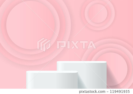 Abstract 3D pink podium background. Modern minimalist mockup for product display presentation. Realistic pink cylinder pedestal podium. Abstract 3D pink podium background. Modern minimalist mockup for product display presentation. Realistic pink cylinder pedestal podium. 119491935