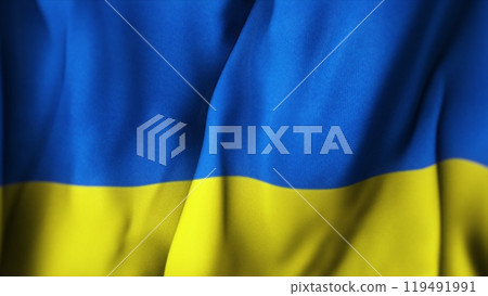 3D animation Ukrainian flag waving. Ukrainian Flag Animation with detailed fabric texture. Backdrop for social media, streaming, and channels. 119491991