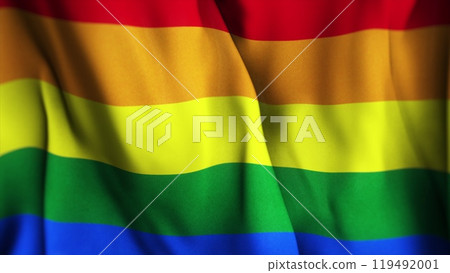 3D animation of rainbow LGBT pride flag. Waving flag of LGBTQ rainbow flag. Diversity of the LGBT. 119492001