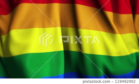 3D animation of rainbow LGBT pride flag. Waving flag of LGBTQ rainbow flag. Diversity of the LGBT. 119492002