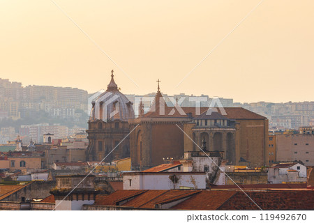 Aerial view of Naples Cathedral. It's bounded by the Basilica of San Francesco di Paola and the royal palace of the city. Aerial view of Naples Cathedral. It's bounded by the Basilica of San Francesco di Paola and the royal palace of the city. 119492670