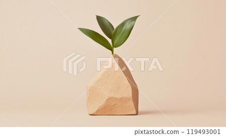 Ikebana in a Zen rock garden with moss and stone textures, Ikebana, concept of nature in art 119493001