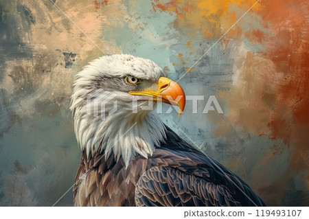 Bald Eagle, isolated on pastel background, stock photographic style 119493107