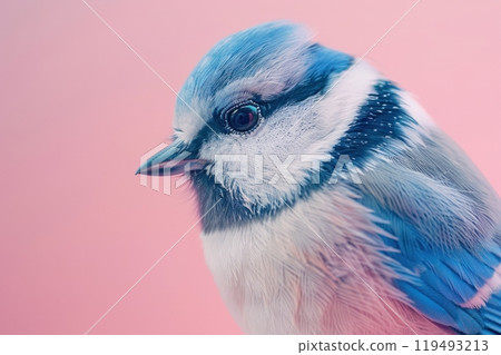 Blue Tit, isolated on pastel background, stock photographic style 119493213