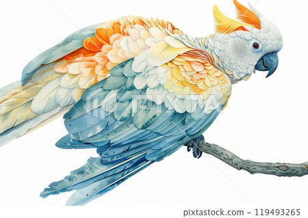 Cockatoo, bird, Pastel-colored, in hand-drawn style, watercolor, isolated on white background Cockatoo, bird, Pastel-colored, in hand-drawn style, watercolor, isolated on white background 119493265