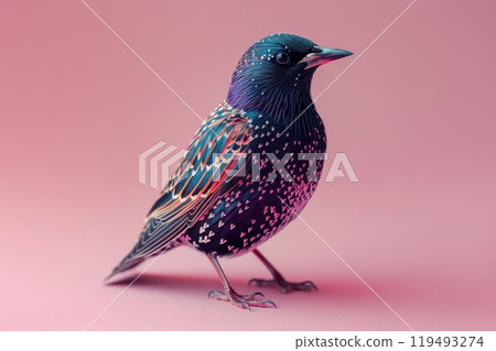 Common Starling, isolated on pastel background, stock photographic style 119493274