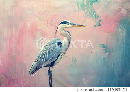 Heron, isolated on pastel background, stock photographic style Heron, isolated on pastel background, stock photographic style 119493454