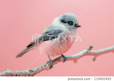 Long-tailed Tit, isolated on pastel background, stock photographic style 119493495