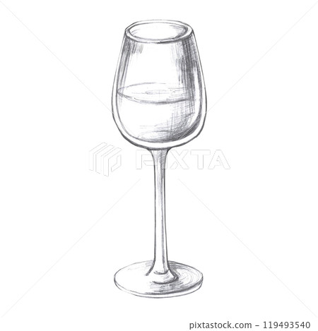 Glass of wine, hand drawn pencil drawing. Isolated illustration in realistic style for fish restaurant design, menu, textile, posters Glass of wine, hand drawn pencil drawing. Isolated illustration in realistic style for fish restaurant design, menu, textile, posters 119493540