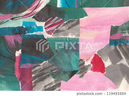 Blue purple abstract collage, torn paper pieces glued, horizontal banner background 119493884