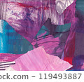 Purple scrap pieces of paper collage, painted texture background 119493887