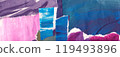 Blue pink purple abstract collage, torn paper pieces glued, horizontal banner background 119493896