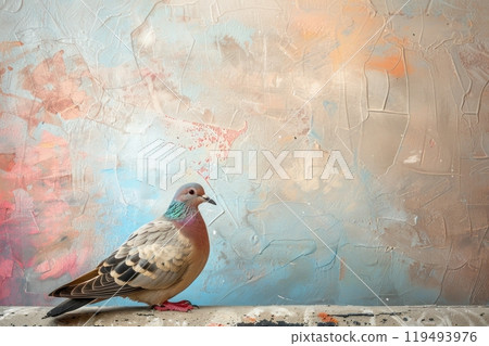 Mourning Dove, isolated on pastel background, stock photographic style 119493976