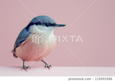 Nuthatch, isolated on pastel background, stock photographic style 119493986