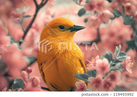 Oriole, isolated on pastel background, stock photographic style 119493992
