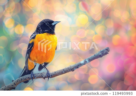 Oriole, isolated on pastel background, stock photographic style 119493993