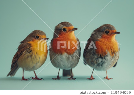Robin, isolated on pastel background, stock photographic style Robin, isolated on pastel background, stock photographic style 119494099