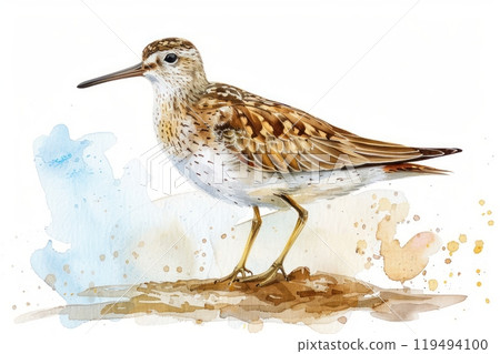 Sandpiper, bird, Pastel-colored, in hand-drawn style, watercolor, isolated on white background 119494100