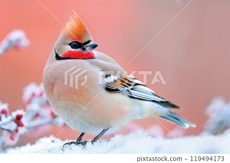 Waxwing, isolated on pastel background, stock photographic style 119494173