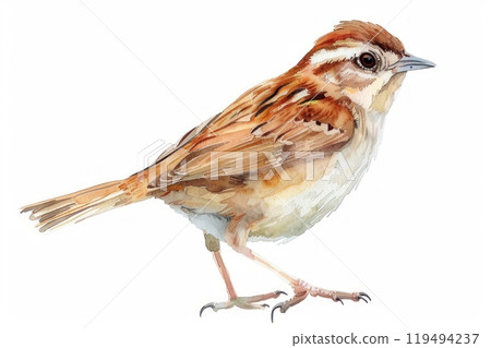 Zitting Cisticola, bird, Pastel-colored, in hand-drawn style, watercolor, isolated on white background 119494237