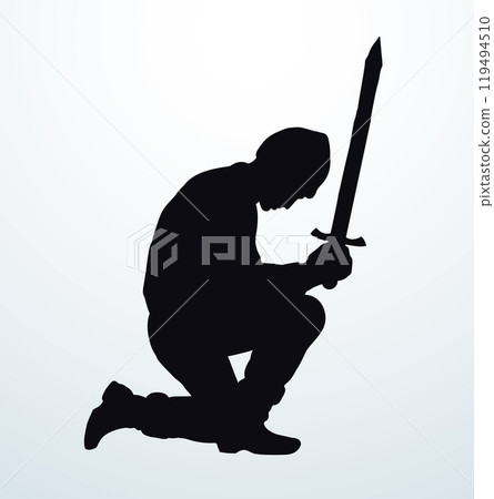 Kneeling knight with a sword. Vector drawing Kneeling knight with a sword. Vector drawing 119494510