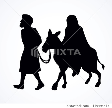 Joseph and Mary go to Bethlehem. Vector drawing 119494513