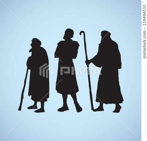 Shepherd holding a lamb. Vector drawing 119494533