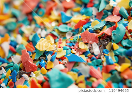 Close-up of Multicolored Microplastic Fragments 119494665