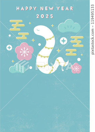 2025 Year of the Snake New Year's card template with cute snake illustration 2025 Year of the Snake New Year's card template with cute snake illustration 119495133