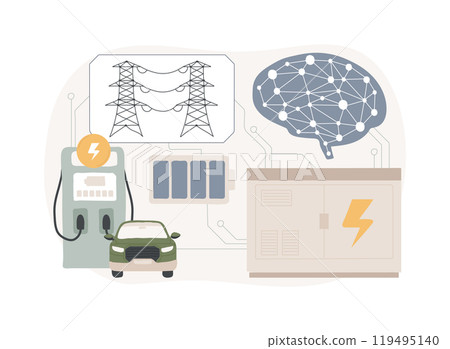 AI-Enhanced Energy Storage Solutions abstract concept vector illustration. AI-Enhanced Energy Storage Solutions abstract concept vector illustration. 119495140