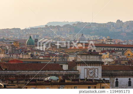 Stunning sunset cityscape showcasing a breathtaking view of a historical urban landscape of Neapolis 119495173
