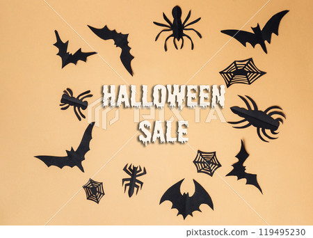 Halloween sale sign with bats and spiders Halloween sale sign with bats and spiders 119495230