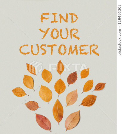Wreath of autumn leaves around YOUR CUSTOMER on a white background 119495302