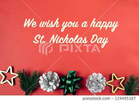 Red background with a Christmas tree and stars 119495387