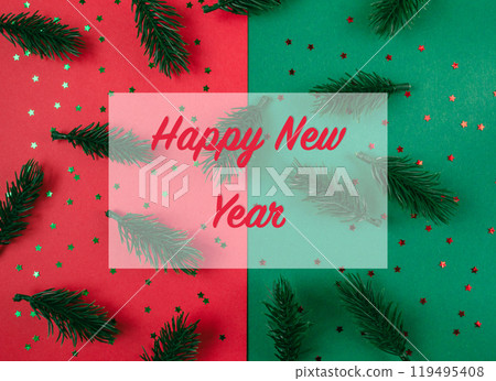 Green and red background with Christmas trees and a white Green and red background with Christmas trees and a white 119495408