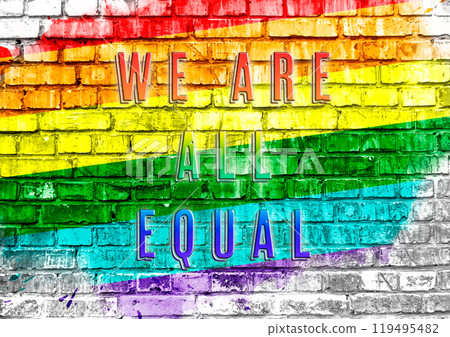 Colorful rainbow with the words We are all equal written underneath Colorful rainbow with the words We are all equal written underneath 119495482