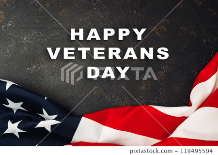 Red and white American flag with the words Happy Veterans Day written below it 119495504