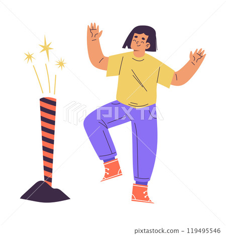 Happy Boy Character Setting Off Firework Vector Illustration Happy Boy Character Setting Off Firework Vector Illustration 119495546