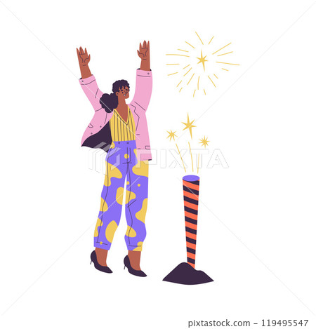 Young Woman Character Setting Off Firework Vector Illustration Young Woman Character Setting Off Firework Vector Illustration 119495547