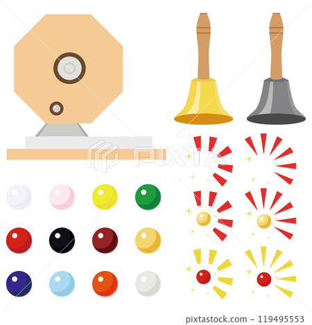 Lottery drawing machine, bells and balls illustration vector Lottery drawing machine, bells and balls illustration vector 119495553