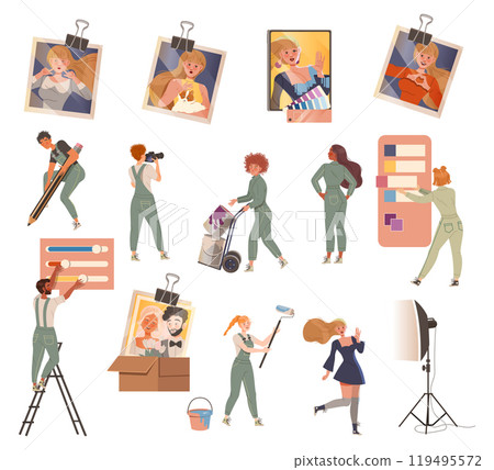 People Retouch Photo and Doing Photography Adjustments Vector Set 119495572