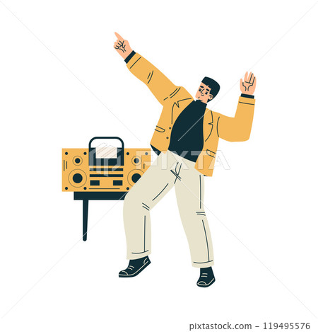 Man Character Dance to Music Relaxing in Nature in the Park Vector Illustration Man Character Dance to Music Relaxing in Nature in the Park Vector Illustration 119495576