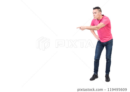 Unsatisfied man scolding for bad act. White background Unsatisfied man scolding for bad act. White background 119495609
